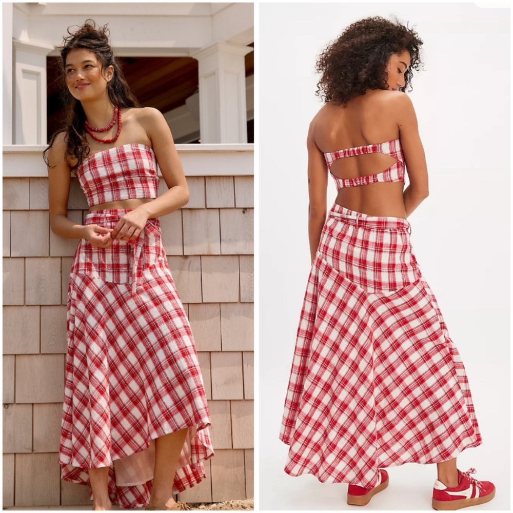 Free People 2 piece set  “After You Set” Red Plaid